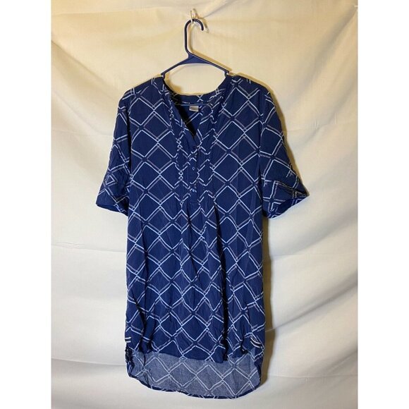 LIZ CLAIBORNE WOMENS SIZE MEDIUM BLUE SHIRT DRESS KNEE LENGTH VNECK m - Picture 1 of 3